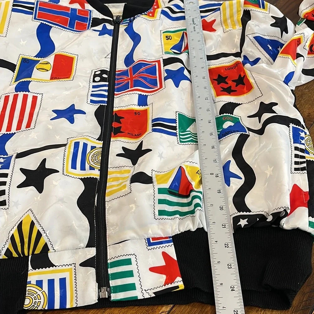Vintage Jordana Stamps Flags zip Up Jacket Elastic Waist Blouse Small - Picture 10 of 16